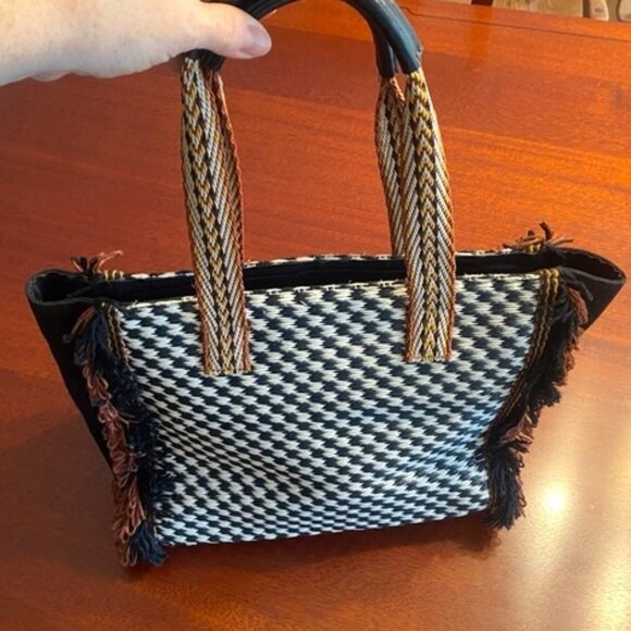 ETRO Multicolor Printed Woven Straw and Canvas Fringe Embellished Tote - Picture 3 of 7